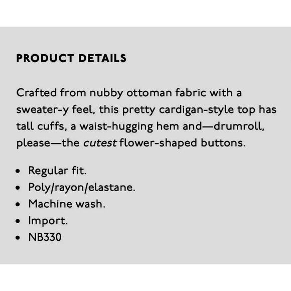 MADEWELL Ivory Flower Shaped Buttons Ottoman Rib Cardigan Size Small EUC‎ - Picture 12 of 13